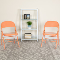Flash Furniture 2-HF3-CORAL-GG 2 Pk. HERCULES COLORBURST Series Sedona Coral Triple Braced & Double Hinged Metal Folding Chair